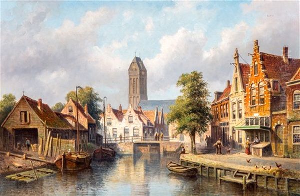 Gezicht Op De Stad Oudewater Oil Painting by Eduard Alexander Hilverdink