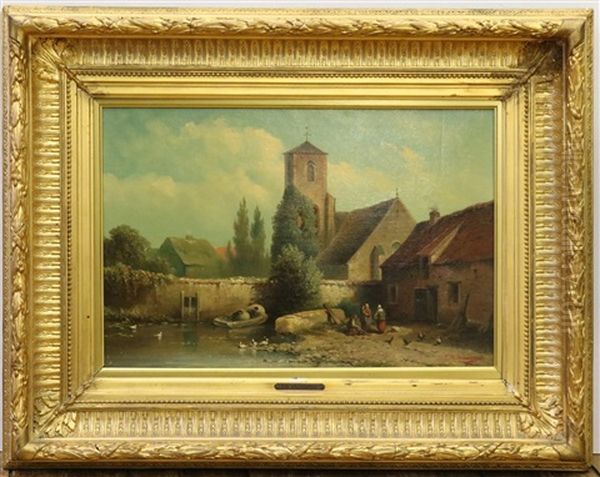 Dorpsgezicht Met Erfje Achter Een Kerk Oil Painting by Eduard Alexander Hilverdink