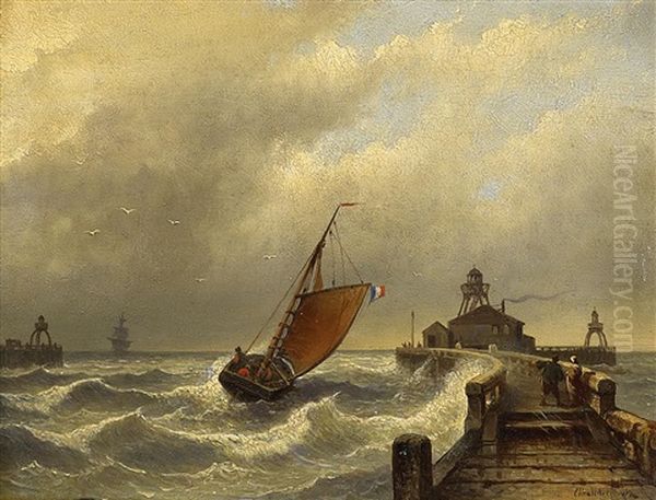 Segler Bei Der Hafenausfahrt Oil Painting by Eduard Alexander Hilverdink