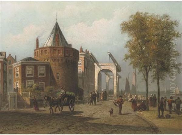 The Prins Hendrikkade With The Schreierstoren, Amsterdam Oil Painting by Eduard Alexander Hilverdink