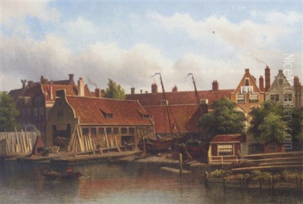 Shipyard 'het Jagt' On The Lijnbaansgracht, Amsterdam Oil Painting by Eduard Alexander Hilverdink