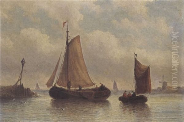 Sailing Vessels At Sea Oil Painting by Eduard Alexander Hilverdink