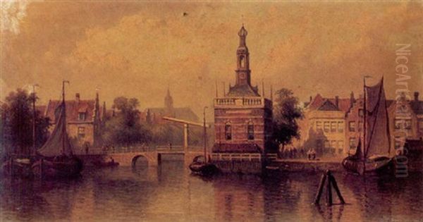 A Canal Scene In Amsterdam Oil Painting by Eduard Alexander Hilverdink