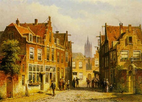 A Sunny Day In A Dutch Town Oil Painting by Eduard Alexander Hilverdink