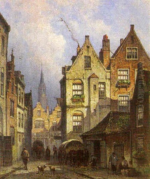 A Townscene Oil Painting by Eduard Alexander Hilverdink