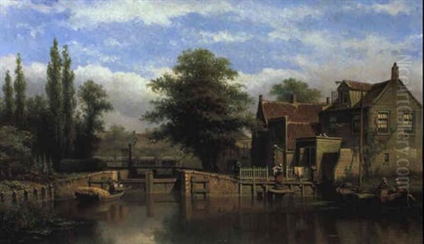 Hollandischer Kanal Oil Painting by Eduard Alexander Hilverdink