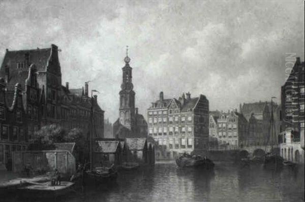 A View Of The Munt, Amsterdam Oil Painting by Eduard Alexander Hilverdink