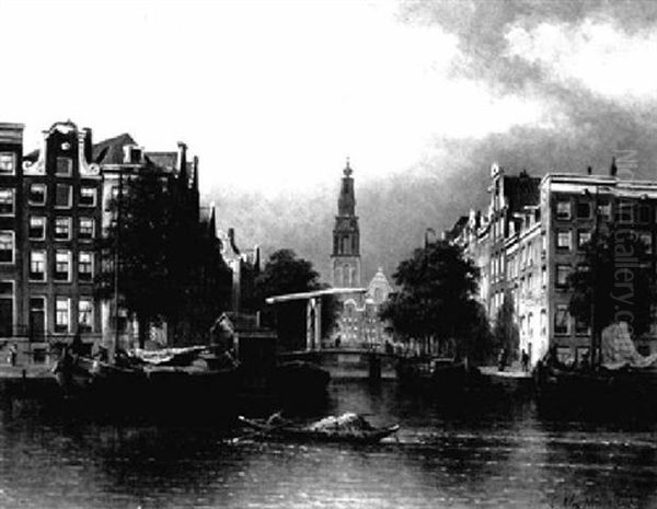 A View Of The Groenburgwal In Amsterdam Oil Painting by Eduard Alexander Hilverdink