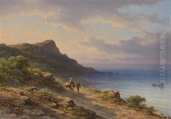 Mediterrane Landschaft Mit Figurlicher Staffage Oil Painting by Johannes Hilverdink