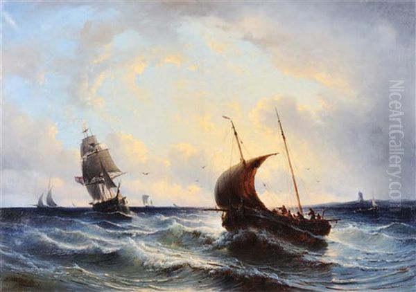 Landscape Of Sea Oil Painting by Johannes Hilverdink