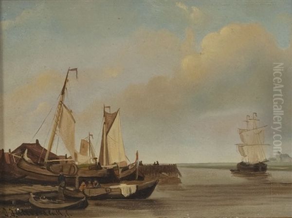 Segelboote Am Kai Oil Painting by Johannes Hilverdink