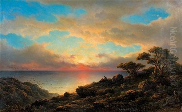 Abendliche Kustenpartie Oil Painting by Johannes Hilverdink