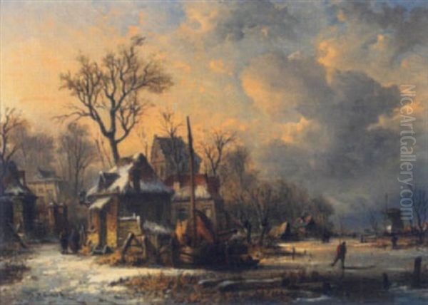 Hollandisches Winterlandschaft Oil Painting by Johannes Hilverdink