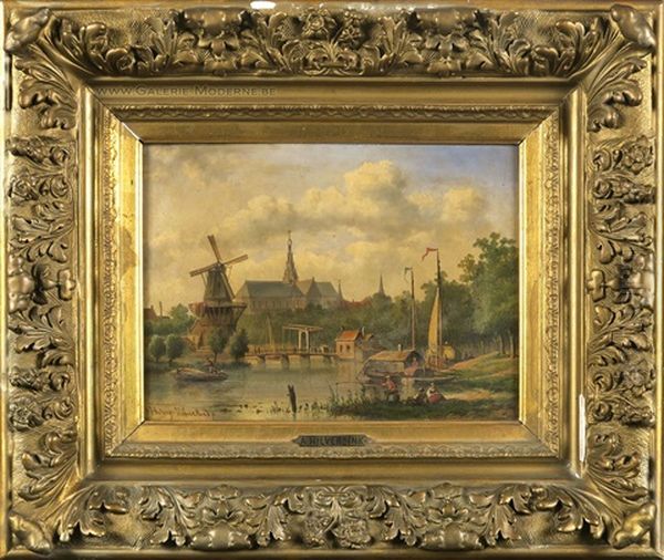 Pecheurs A L'entree De La Ville Oil Painting by Johannes Jacobus Antonius Hilverdink