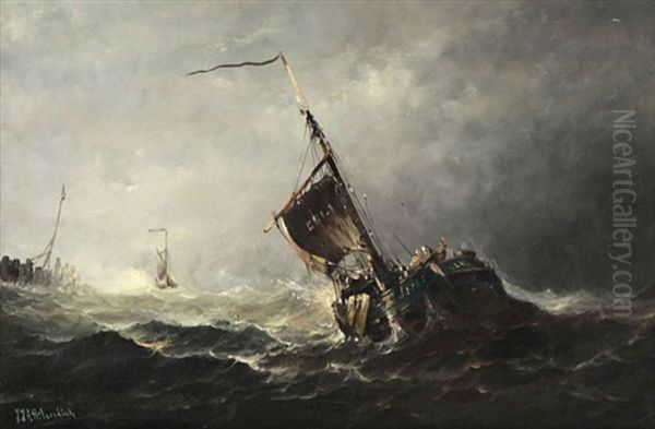 Voilier Par Temps Orageux Oil Painting by Johannes Jacobus Antonius Hilverdink