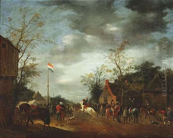 Gansereiten In Einem Hollandischen Dorf Oil Painting by Aarnout (Anthonis A.) Ter Himpel