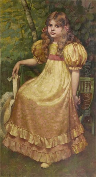 Portrait Of A Girl In A Yellow Dress Oil Painting by Richard George Hinchcliffe