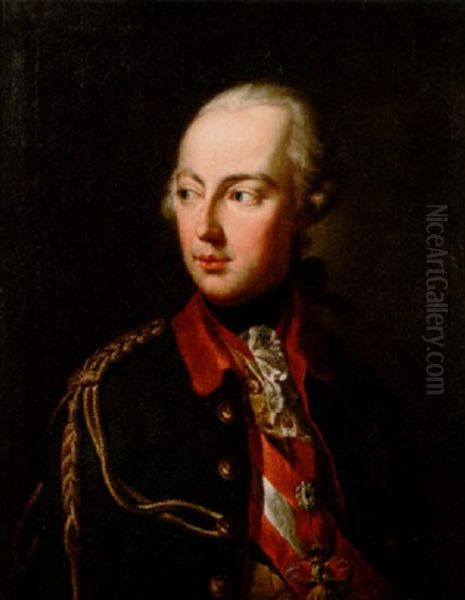 Portrait Of Joseph Ii, Holy Roman Emperor, In A Green Frock Coat With Red Facings And Gold Aiguilette, With The Sash Of The Military Order Of Maria Theresa... Oil Painting by Joseph Hinckel