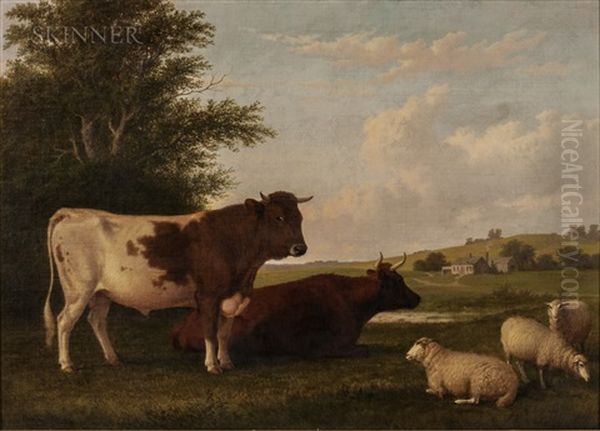 Homestead With Cattle And Sheep Oil Painting by Thomas Hewes Hinckley