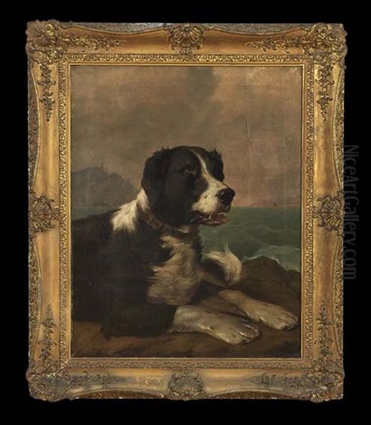 Portrait Of A Spaniel Looking Out To Sea Oil Painting by Thomas Hewes Hinckley