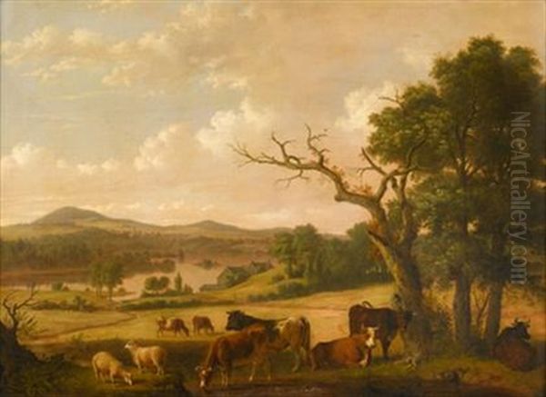 Landscape From The Artist's House Near Milton, Massachusetts Oil Painting by Thomas Hewes Hinckley