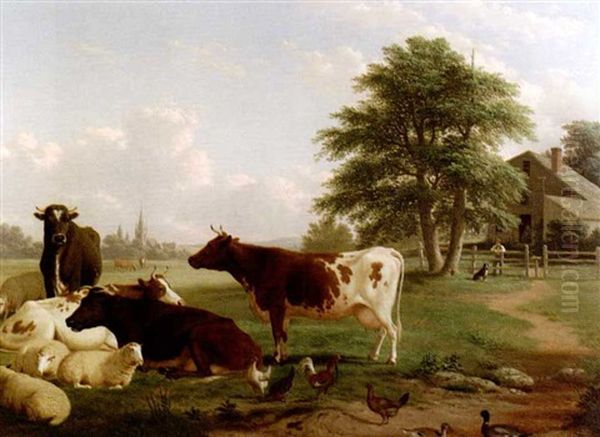 Cows At Pasture Oil Painting by Thomas Hewes Hinckley