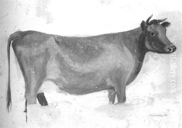 Study Of A Cow Oil Painting by Thomas Hewes Hinckley