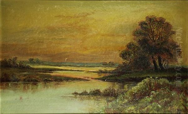 Sunset On The Marshes Oil Painting by Earl R. Hinds