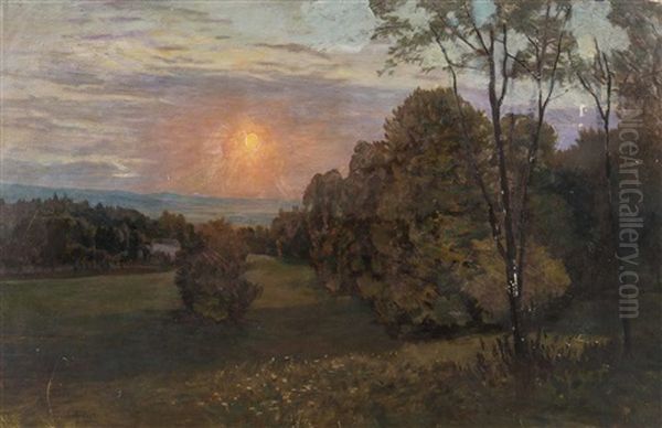 Sonnenuntergang Am Monchsberg Mit Blick In Das Westliche Flachland Oil Painting by Franz Hinterholzer