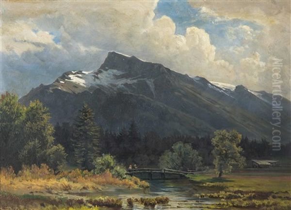 Ruckseitig Betitelt: Der Sagenhafte Untersberg Bei Salzburg Von Grodig Aus Gesehen Oil Painting by Franz Hinterholzer