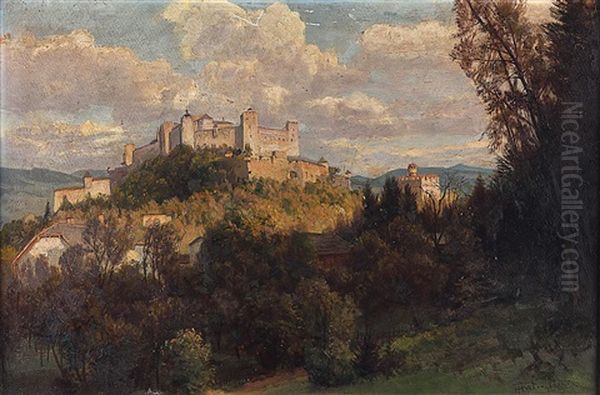 Blick Auf Die Festung Hohensalzburg Oil Painting by Franz Hinterholzer