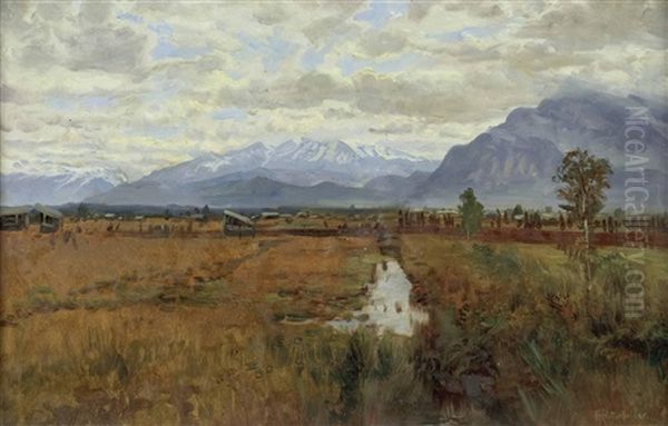 Leopoldskroner Heide Und Untersberg Oil Painting by Franz Hinterholzer