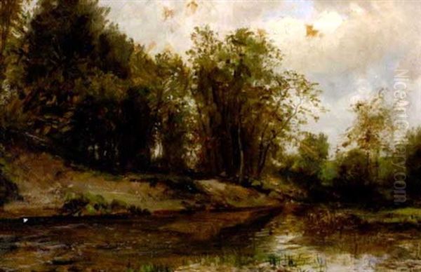 Szene Vom Plainbach Bei Itzling Oil Painting by Franz Hinterholzer