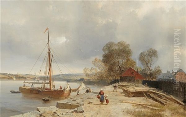 Holzabladen Am Pier Oil Painting by Julius Hintz