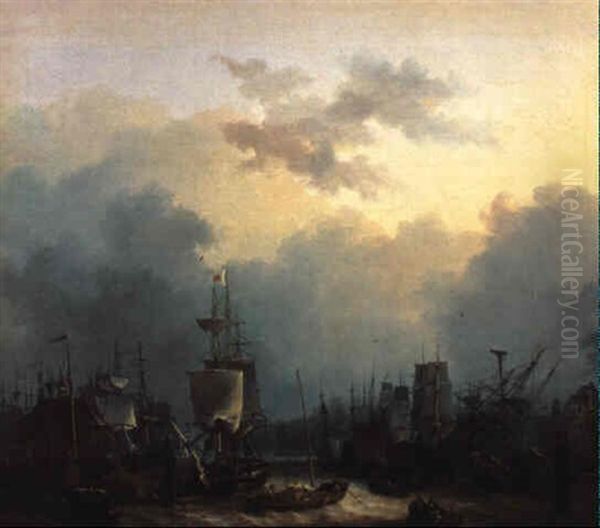 Hamburger Hafen Oil Painting by Julius Hintz