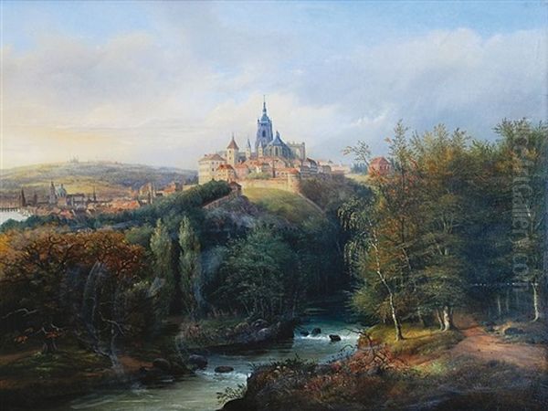 Pohled Na Prazsky Hrad Oil Painting by Heinrich (Johann H.) Hintze