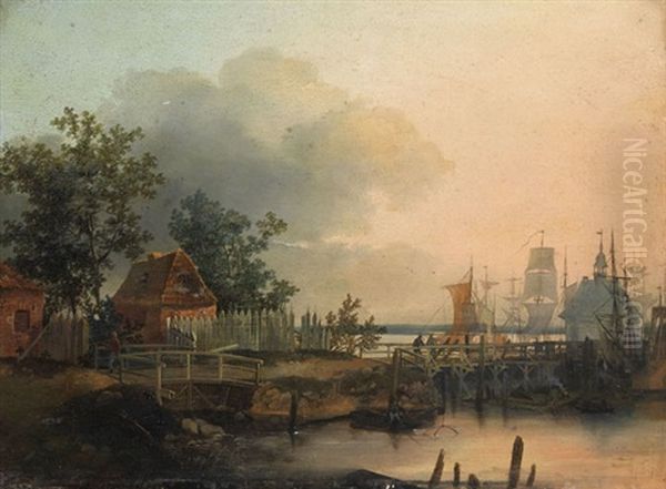 Kustenszene Oil Painting by Johann Ferdinand Julius Hintze