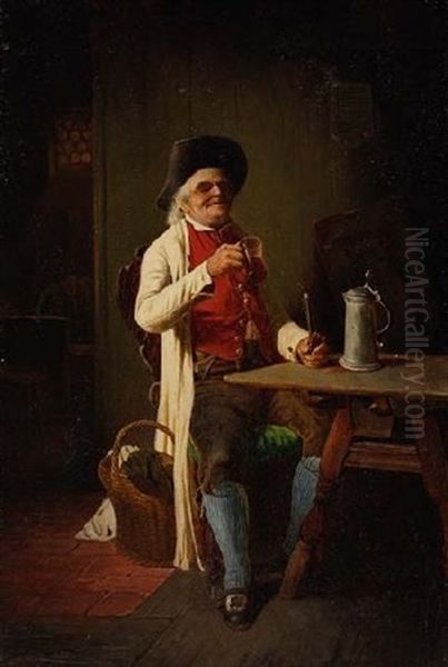 Alter Mann Am Tisch Im Wirtshaus Oil Painting by Johann Ferdinand Julius Hintze