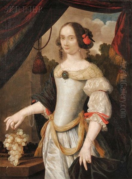 Portrait Of A Woman Holding Grapes Oil Painting by Johannes Georg Hinz