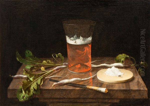 Stillleben Mit Bierglas, Rettich Und Salz Oil Painting by Johannes Georg Hinz