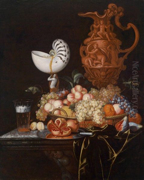 Ein Stillleben Mit Einer Reliefierten Prunkvase Und Einem Nautiluspokal Oil Painting by Johannes Georg Hinz