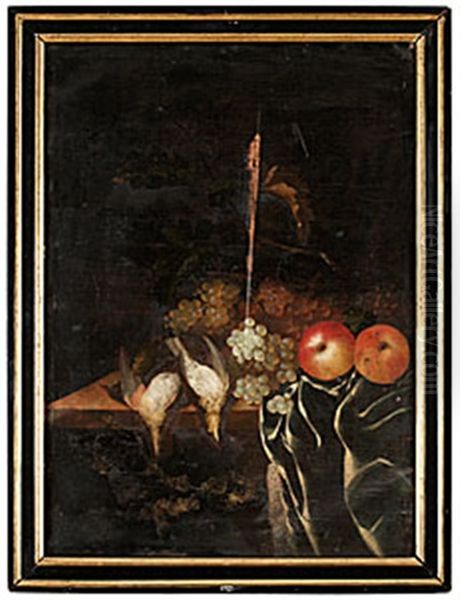 Stilleben Med Kramsfaglar Och Frukter Oil Painting by Johannes Georg Hinz