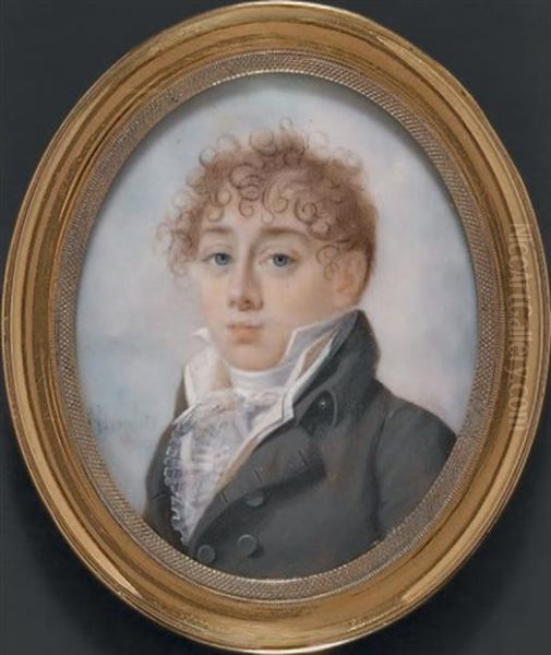 Portrait D'un Jeune Homme En Habit Gris Clair, Chemise Plissee De Voile Et Cravate Blanches, En Buste De Trois-quarts Vers La Gauche Oil Painting by Francois Hippolyte Desbuisson dit Hipolite