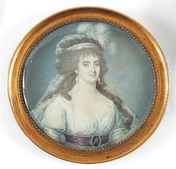 Portrait De Femme En Robe De Soie Blanche Oil Painting by Francois Hippolyte Desbuisson dit Hipolite