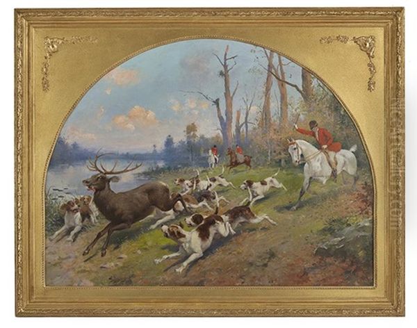 The Stag Hunt Oil Painting by Marie Felix Hippolyte-Lucas