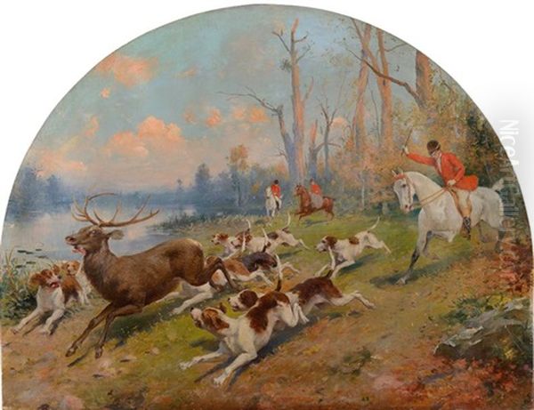 Scene De Chasse A Courre Oil Painting by Marie Felix Hippolyte-Lucas