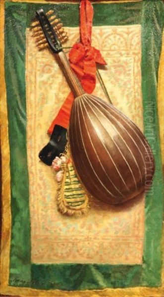 Nature Morte A La Mandoline Et Au Masque Oil Painting by Marie Felix Hippolyte-Lucas