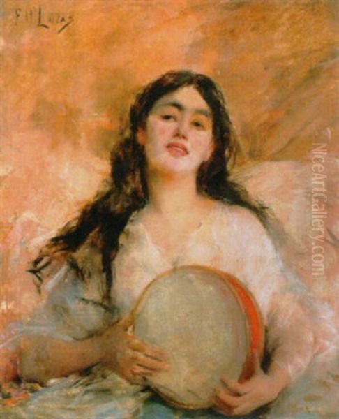 Frau Mit Tambourin Oil Painting by Marie Felix Hippolyte-Lucas