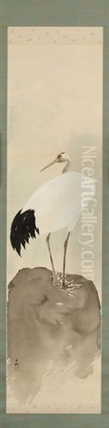 Crane Oil Painting by (Teizo) Hirafuku Hyakusui