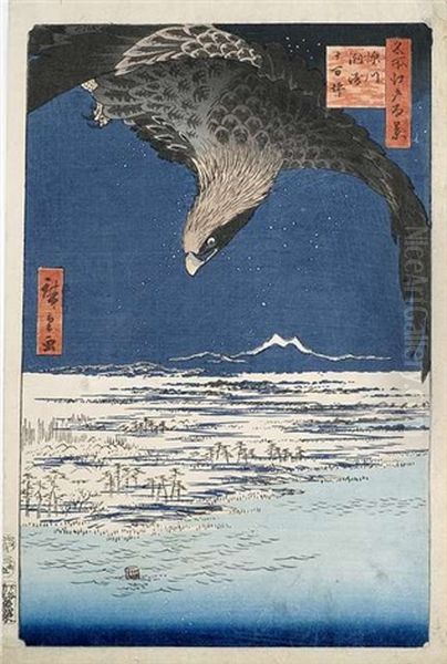 Oban-tate-e Holzschnitt Aus Der Serie Meisho Edo Hakkei (100 Ansichten Von Edo), Titel Fukagawa Susaki Jumantsubo, Verlag Uoya, Zensursiegel Aratame, Datumssiegel/5, 2 Oil Painting by  Hiroshige